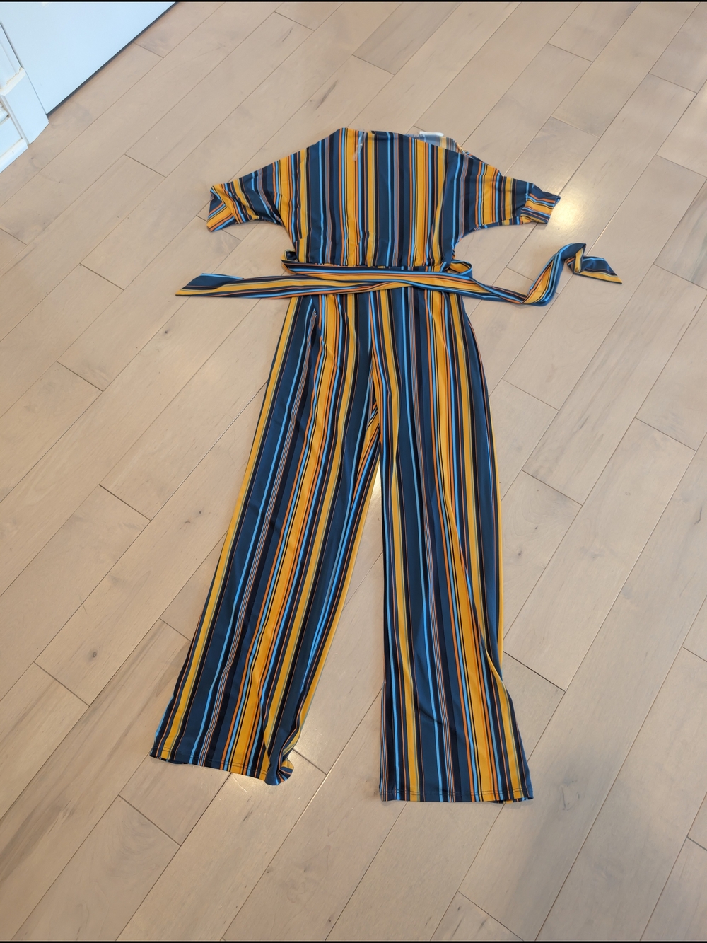 Striped Wide-Leg Jumpsuit in Yellow & Navy